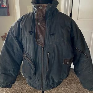 Men’s vintage down jacket with leather trim